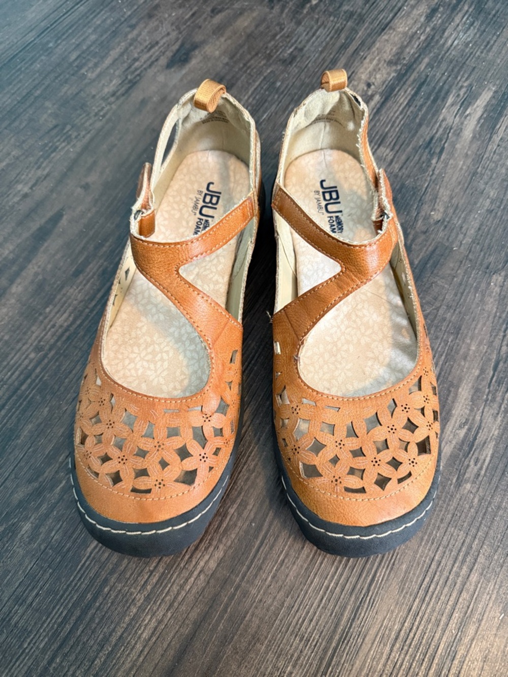 Jambu Tan Laser-Cut Mary Jane Flats